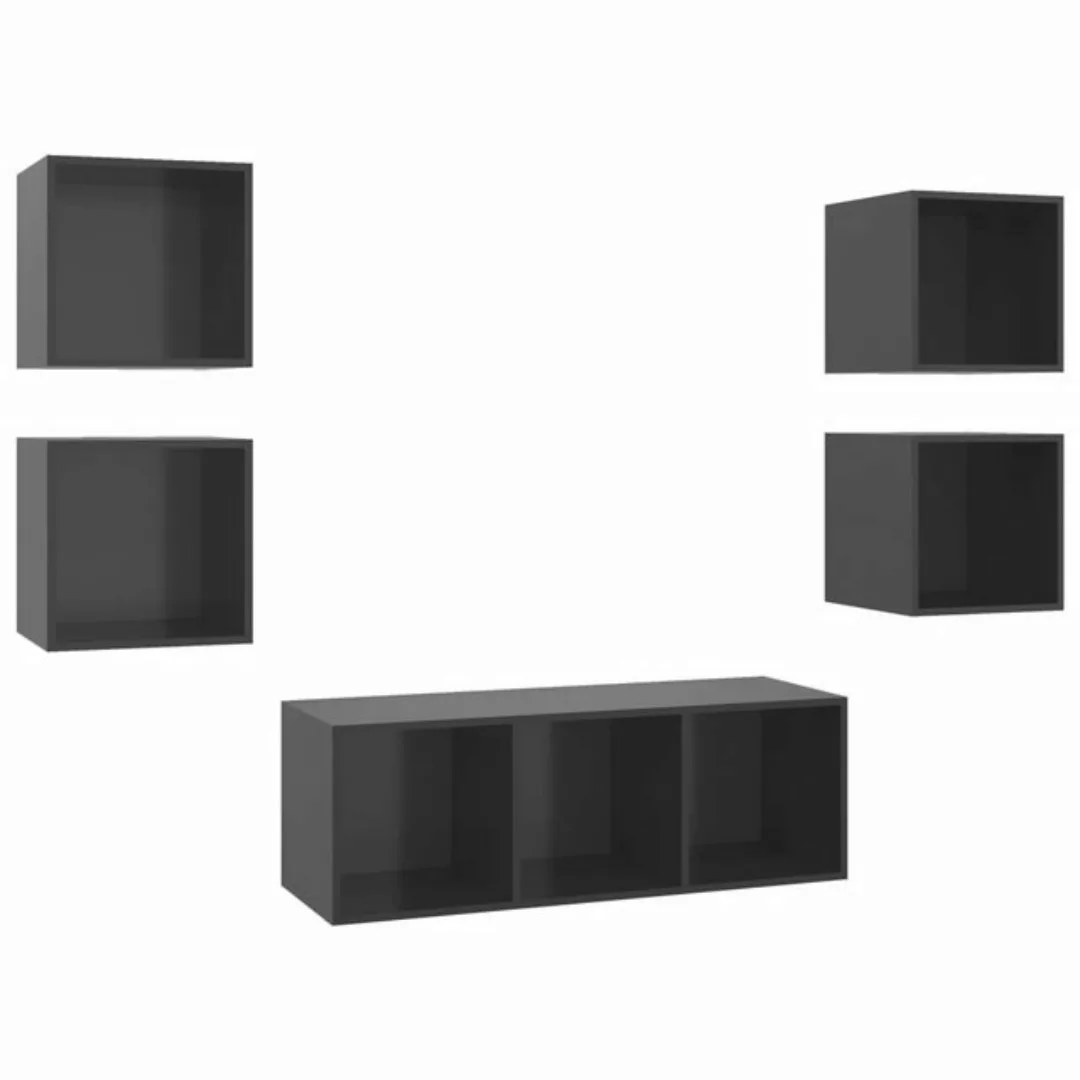 vidaXL TV-Schrank 5-tlg. TV-Schrank-Set Hochglanz-Grau Holzwerkstoff (1-St) günstig online kaufen