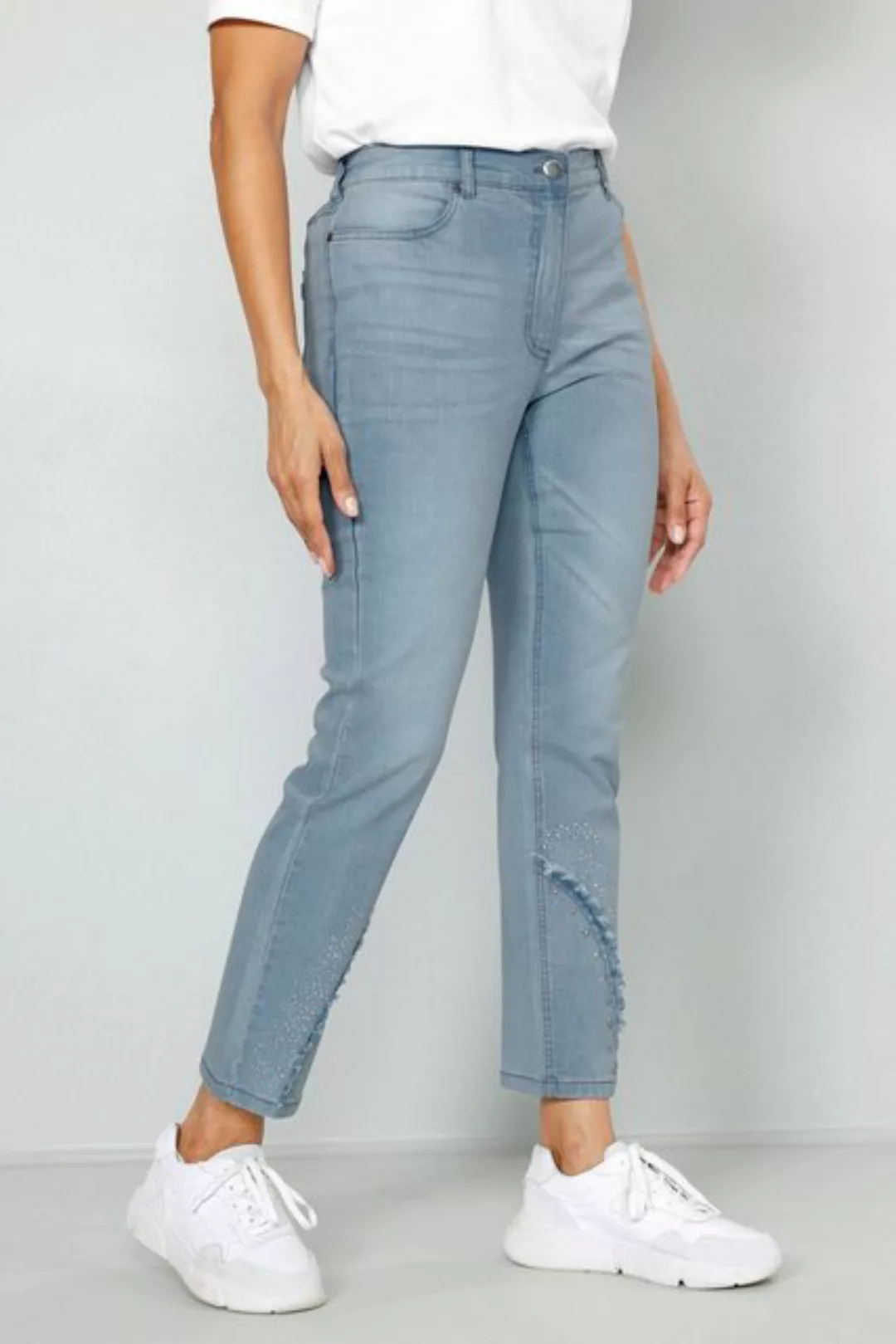 MIAMODA Regular-fit-Jeans 7/8-Jeans Slim Fit Saum mit Glitzersteinchen günstig online kaufen