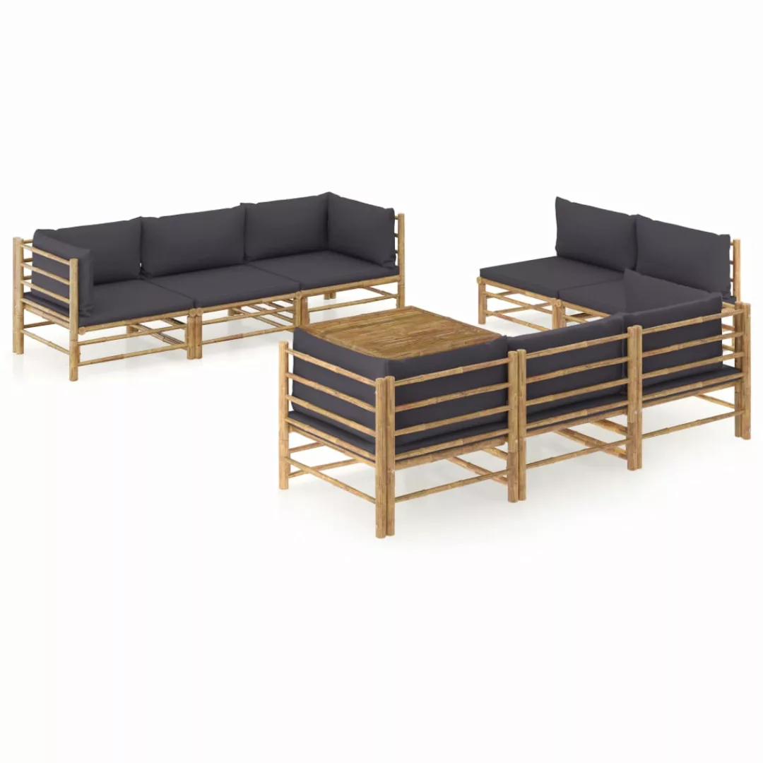 vidaXL 9-tlg Garten-Lounge-Set mit Dunkelgrauen Kissen Bambus Modell 1 günstig online kaufen