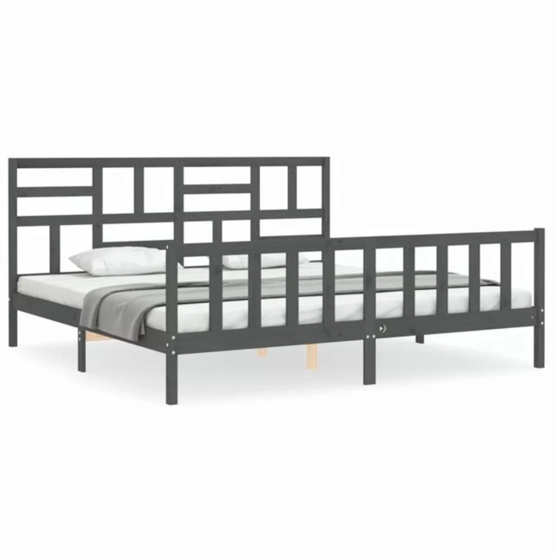 vidaXL Bett Massivholzbett mit Kopfteil Grau 200x200 cm günstig online kaufen