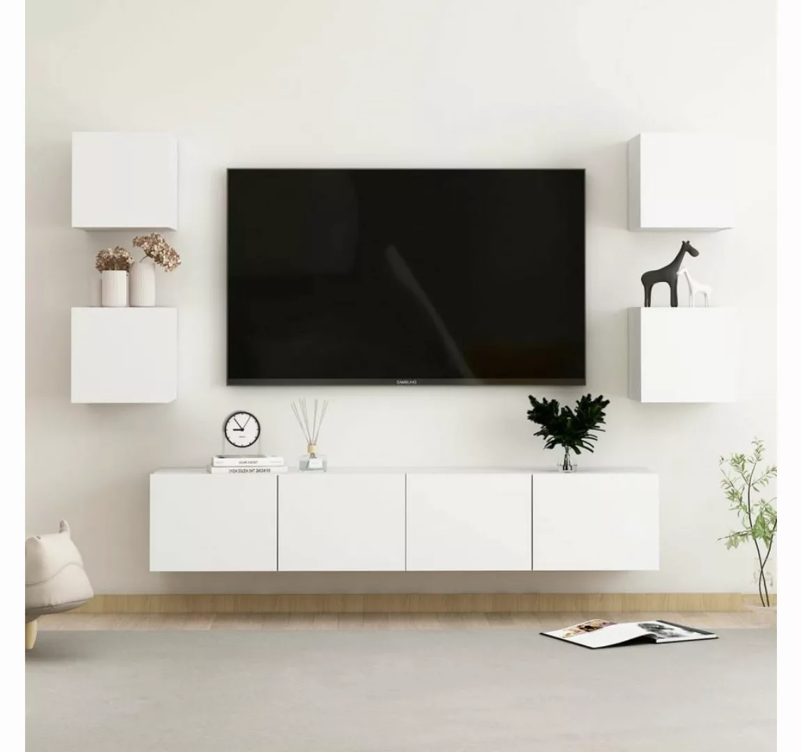 vidaXL TV-Schrank 6-tlg TV-Schrank-Set Weiß Spanplatte TV-Konsole für Ferns günstig online kaufen