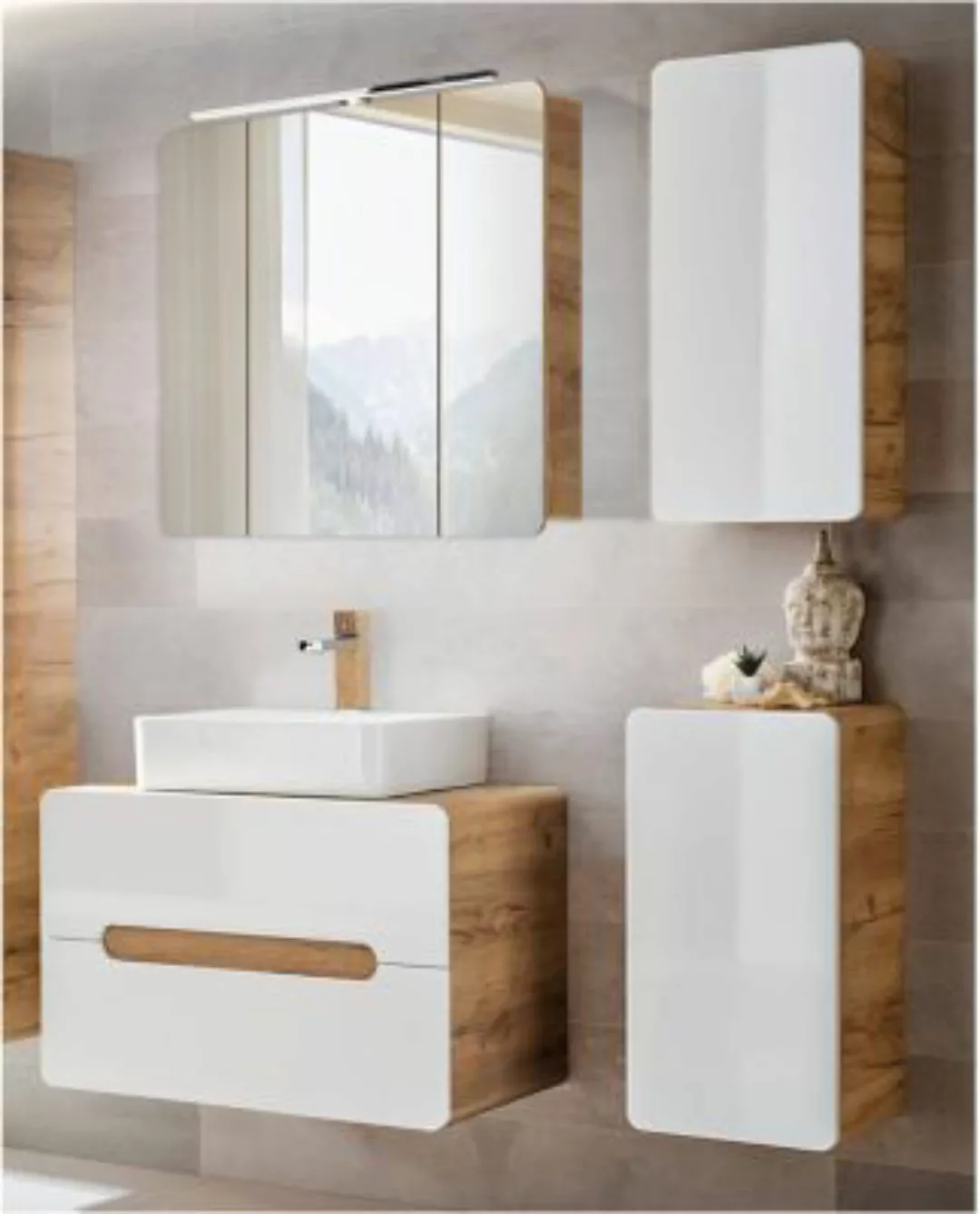 Lomadox Badezimmer Möbelset mit Keramik Waschtisch LUTON-56  in Hochglanz w günstig online kaufen