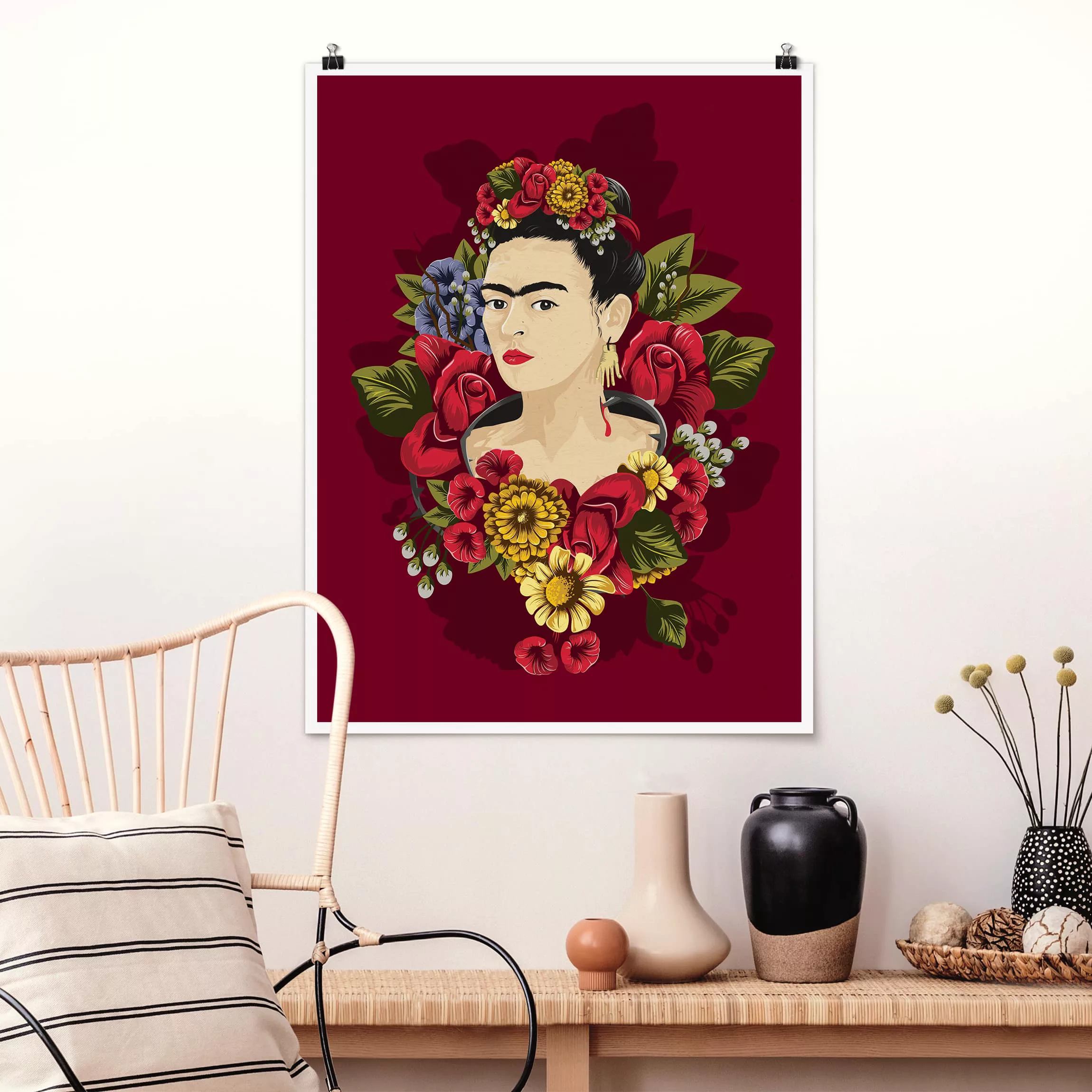 Poster Kunstdruck - Hochformat Frida Kahlo - Rosen günstig online kaufen