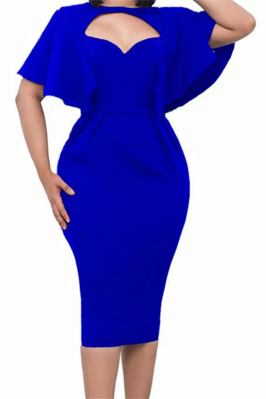 ZWY Dirndl Einfarbiges schlankes Damenkleid mit V-Ausschnitt kurze Ärmel El günstig online kaufen