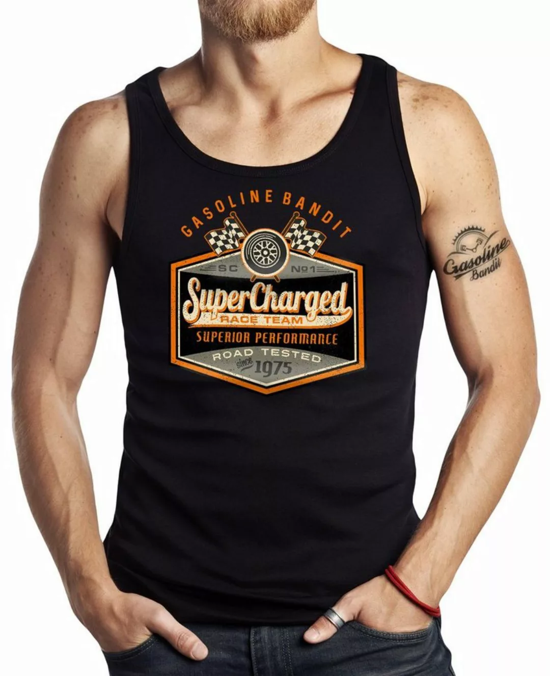 GASOLINE BANDIT® Tanktop für Hot-Rod Biker Racer Motorrad Fans: Supercharge günstig online kaufen