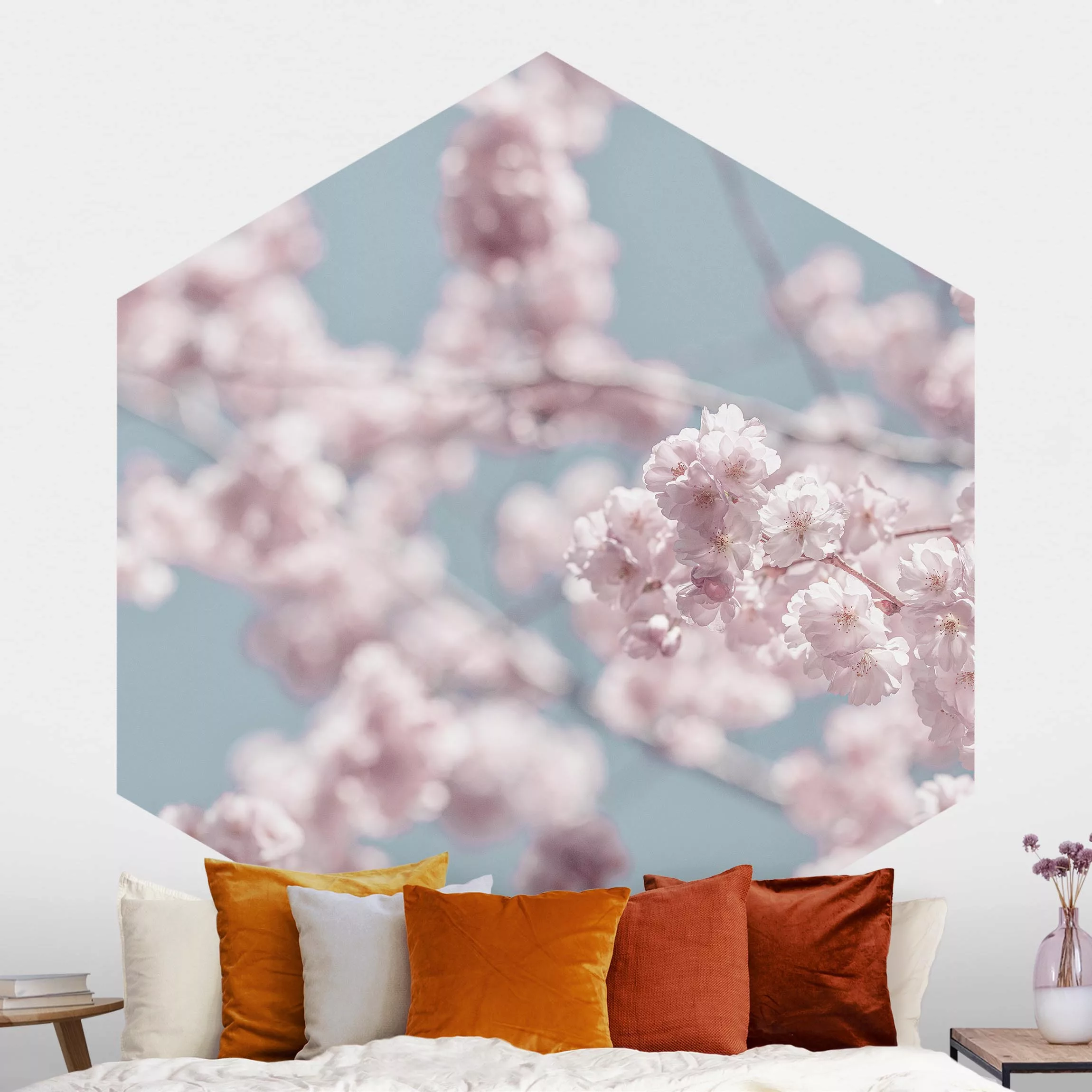 Hexagon Fototapete selbstklebend Kirschblütenparty günstig online kaufen