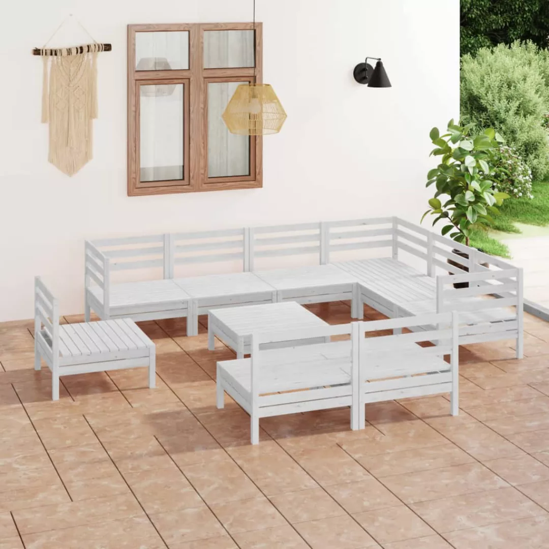 10-tlg. Garten-lounge-set Massivholz Kiefer Weiß günstig online kaufen