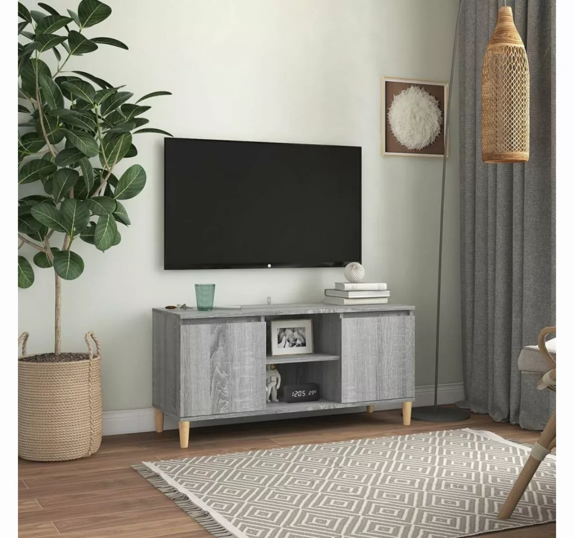 furnicato TV-Schrank mit Massivholz-Beinen Grau Sonoma 103,5x35x50 cm günstig online kaufen
