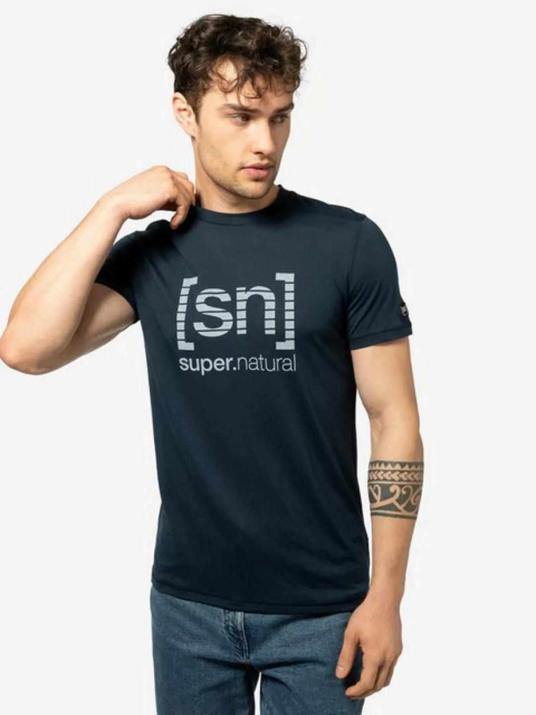 SUPER.NATURAL T-Shirt für Herren, Merino GRID LOGO gestreift, atmungsaktiv günstig online kaufen