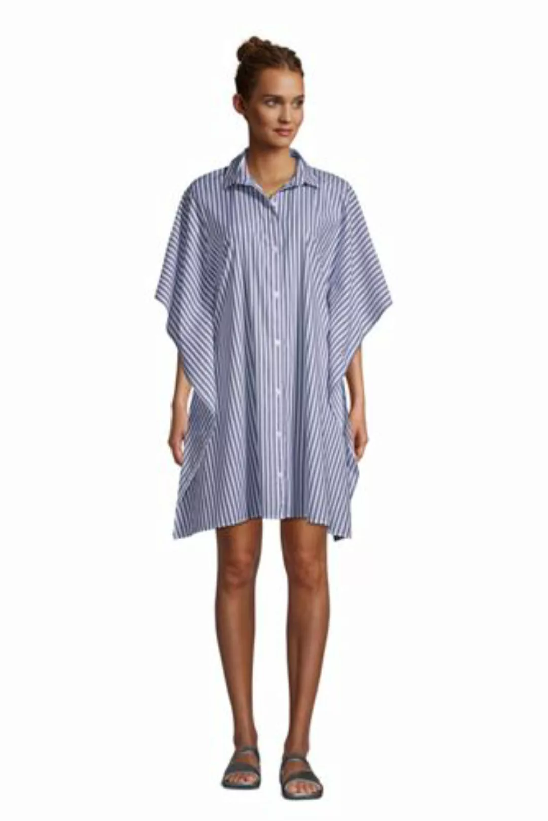 Gemustertes Kaftan-Hemdkleid aus Baumwoll-Popeline, Damen, Größe: L Normal, günstig online kaufen