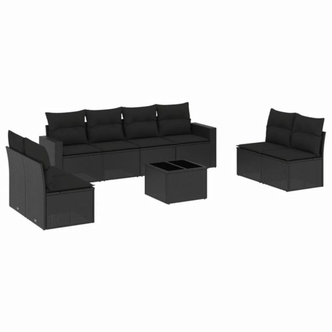 vidaXL Sofaelement 9-tlg. Garten-Sofagarnitur mit Kissen Schwarz Poly Ratta günstig online kaufen