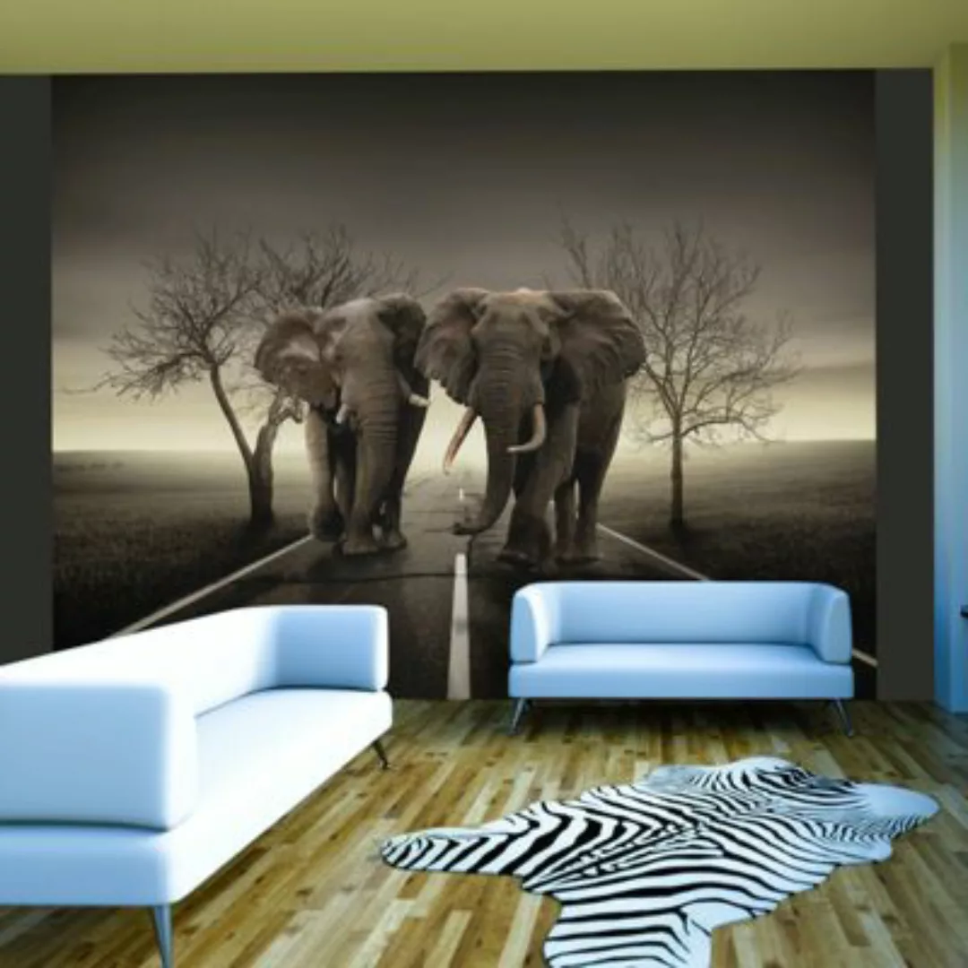 artgeist Fototapete Stadt der Elefanten creme/grau Gr. 300 x 231 günstig online kaufen