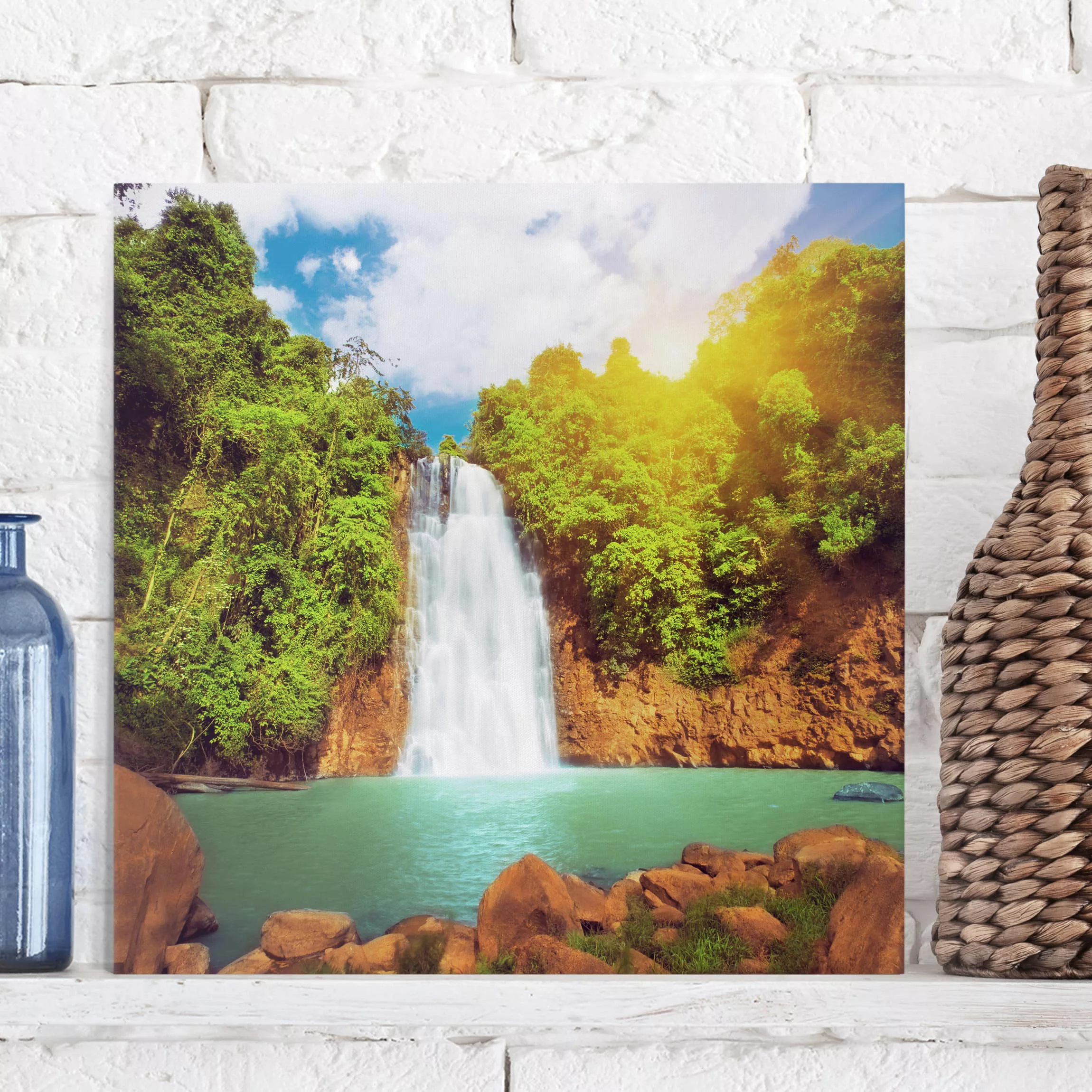 Leinwandbild Wasserfall - Quadrat Paradies Lagune günstig online kaufen