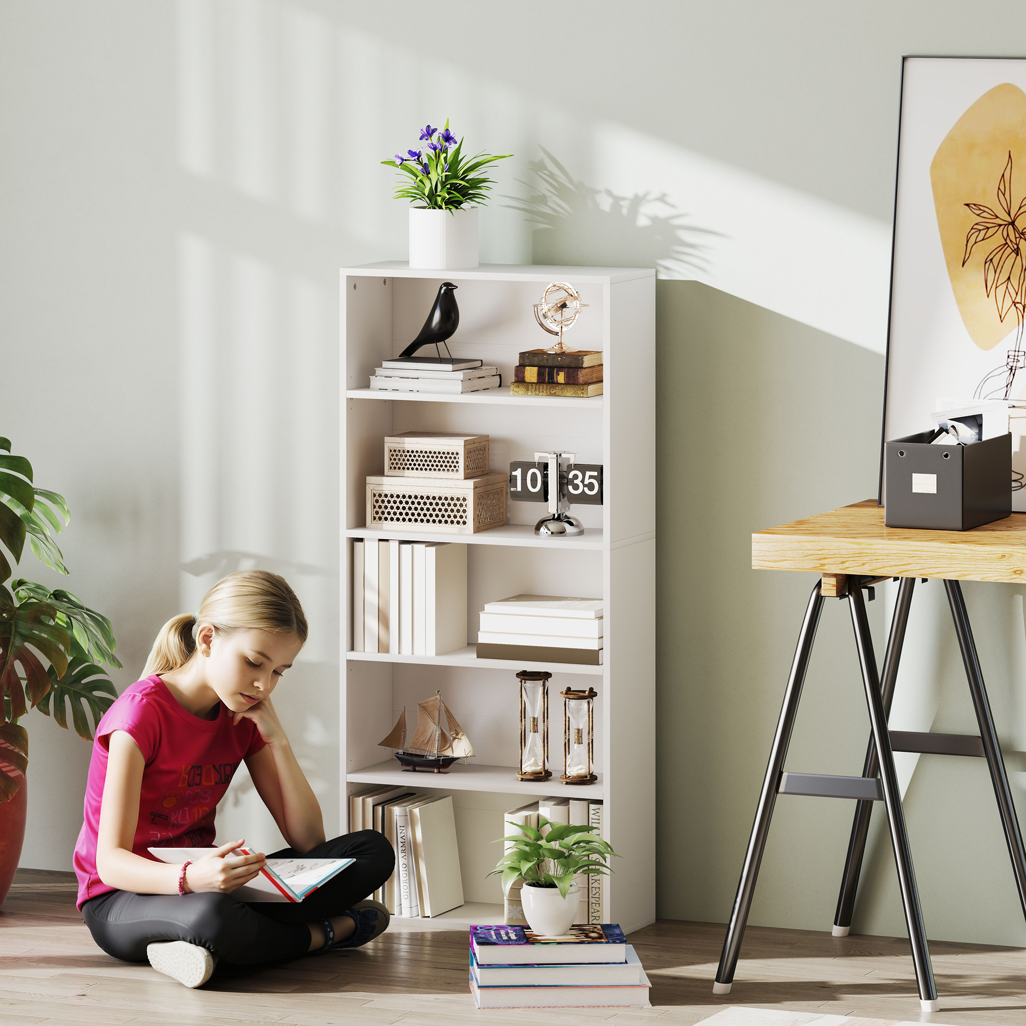 HOMCOM Bücherregal mit 5 offenen Regalen und 3 verstellbaren Regalböden, mo günstig online kaufen