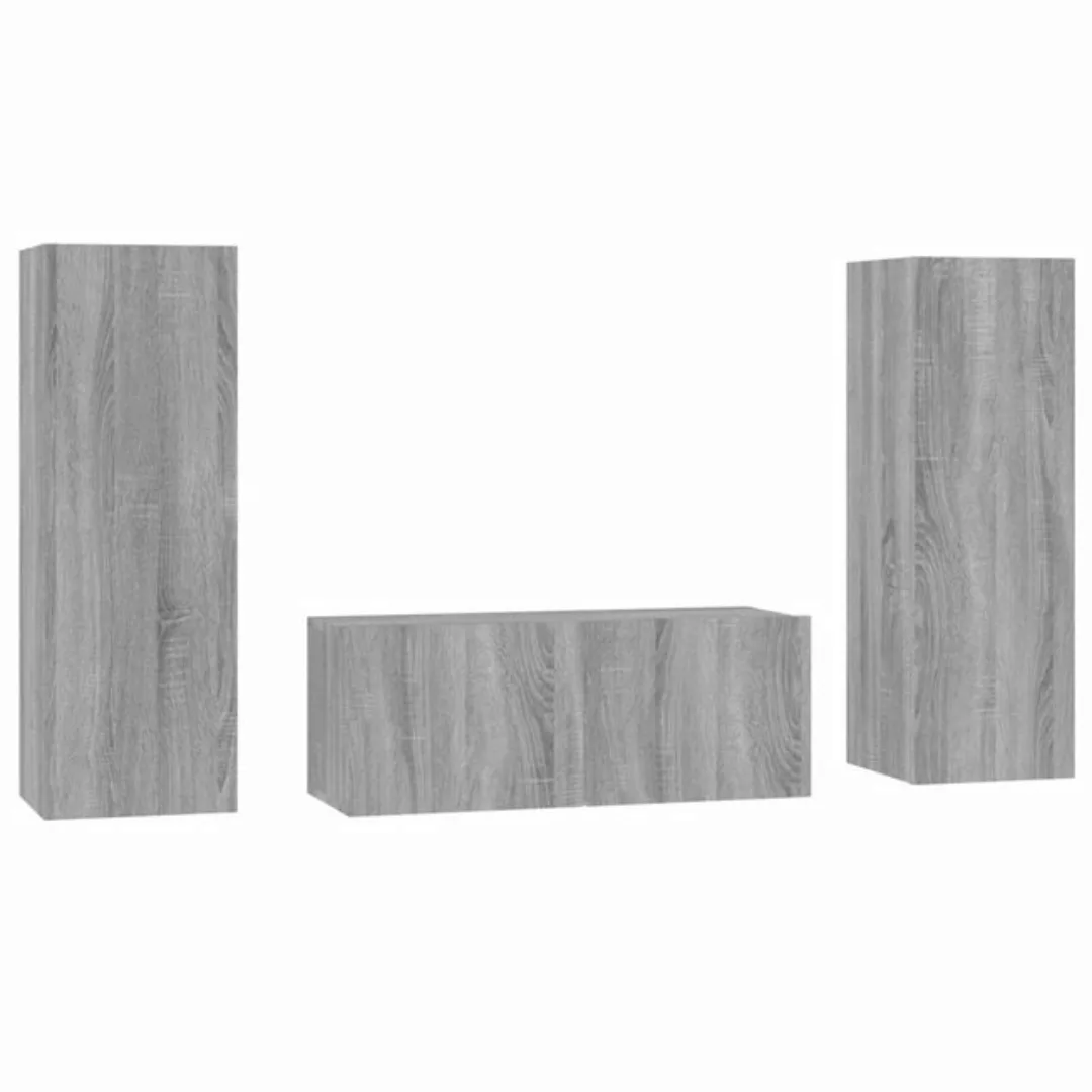 furnicato TV-Schrank 3-tlg. TV-Schrank-Set Grau Sonoma Holzwerkstoff (1-St) günstig online kaufen