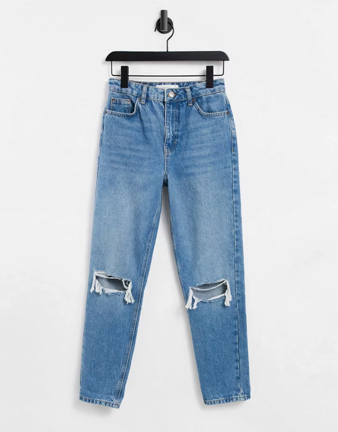 Topshop – Mom-Jeans aus recyceltem Baumwollmix in verwaschenem Mittelblau günstig online kaufen