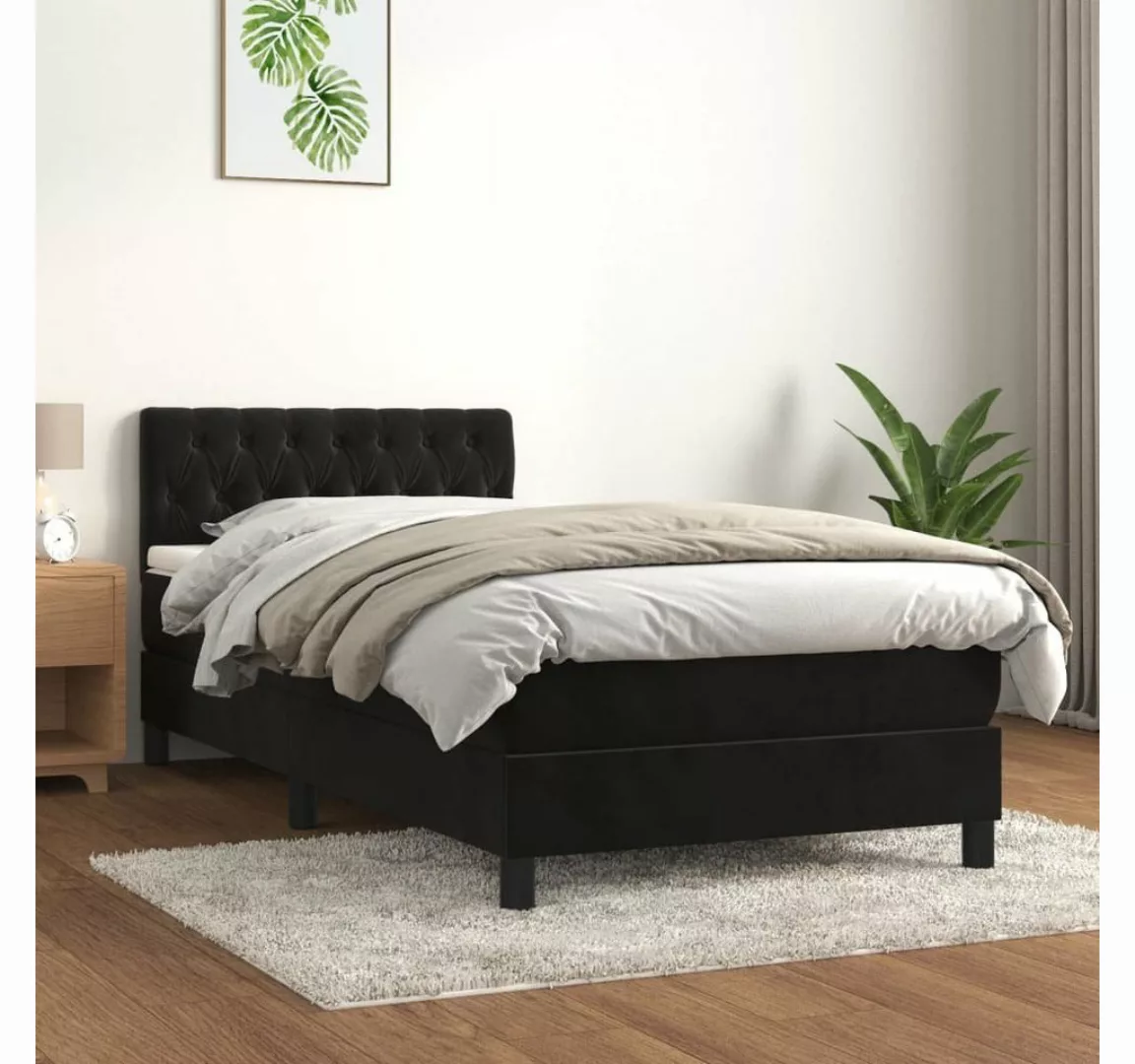 vidaXL Bett Boxspringbett mit Matratze Schwarz 90x200 cm Samt günstig online kaufen