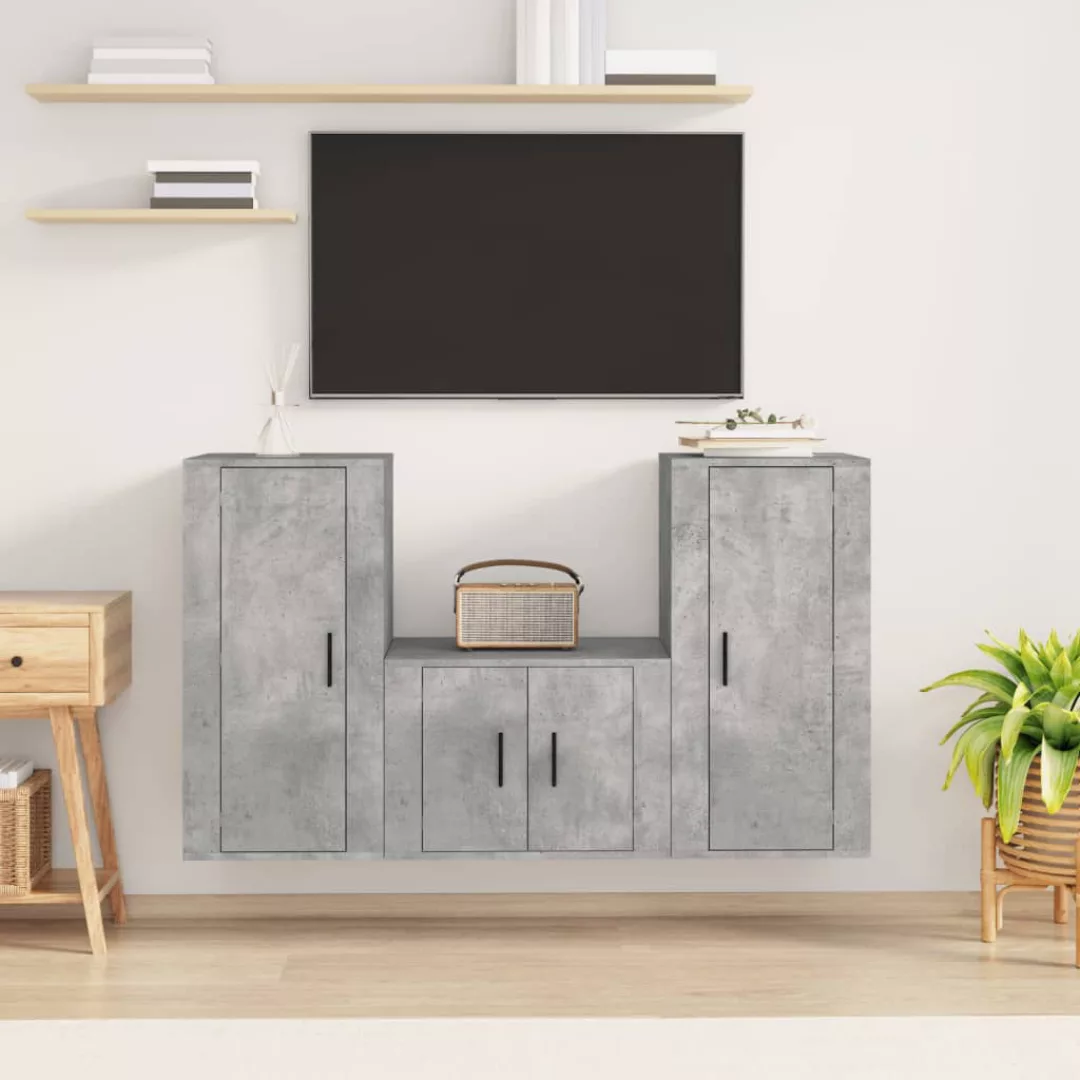 vidaXL TV-Schrank 3-tlg TV-Schrank-Set Betongrau Spanplatte TV-Lowboard Fer günstig online kaufen