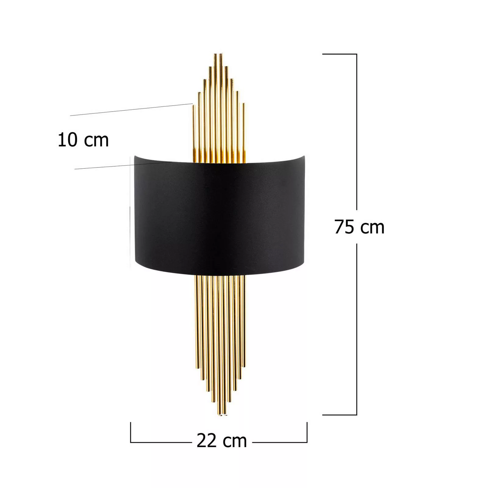 Wandleuchte - Metall - 22 x 75 cm - Schwarz & Goldfarben - SANGARIUS günstig online kaufen