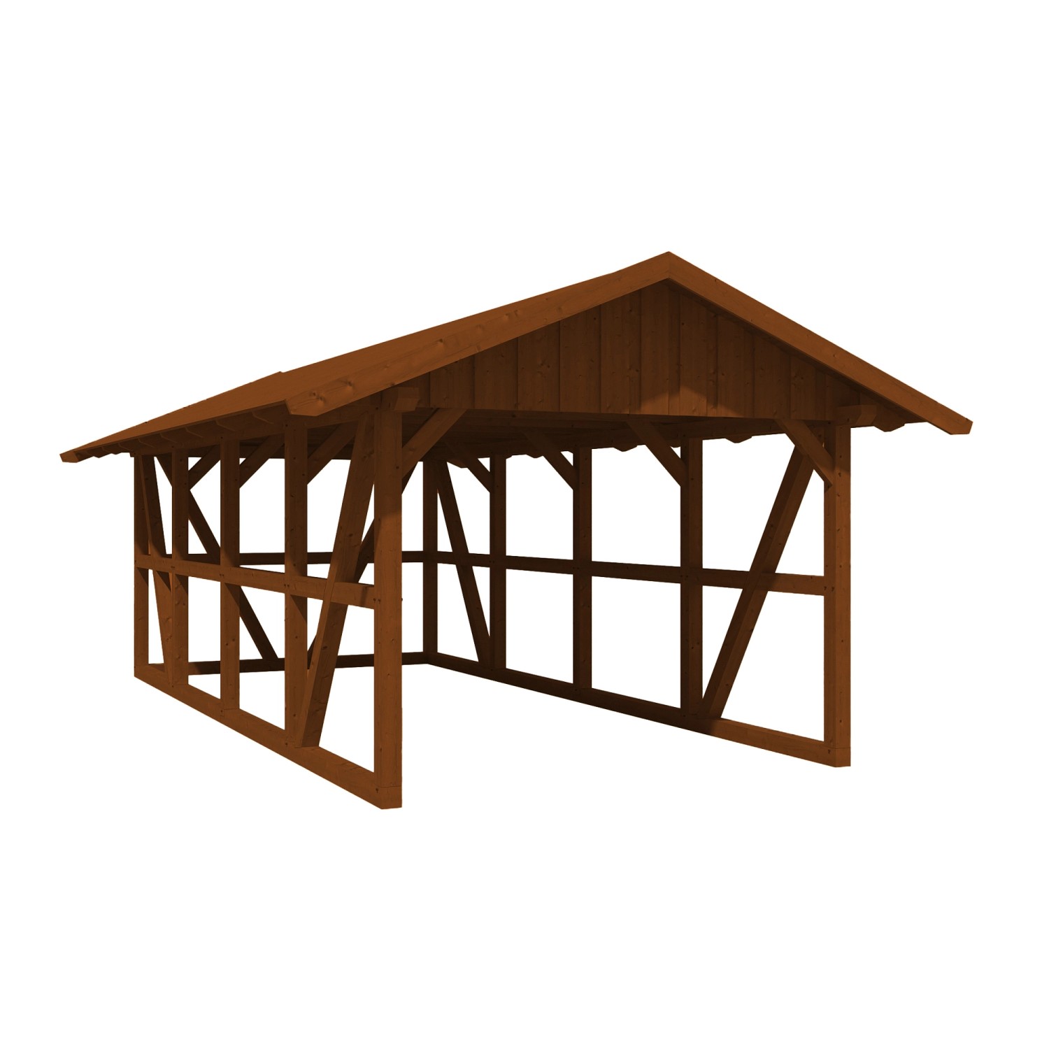 Skan Holz Carport Schwarzwald m. Dachschalung u. Rückwand 424 x 772 cm Nuss günstig online kaufen