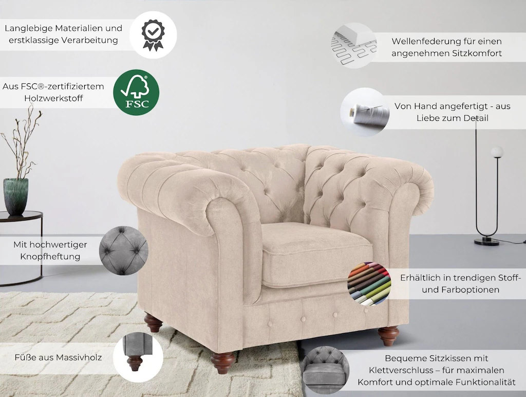 Home affaire Sessel "Chesterfield B/T/H: 105/69/74 cm", mit hochwertiger Kn günstig online kaufen
