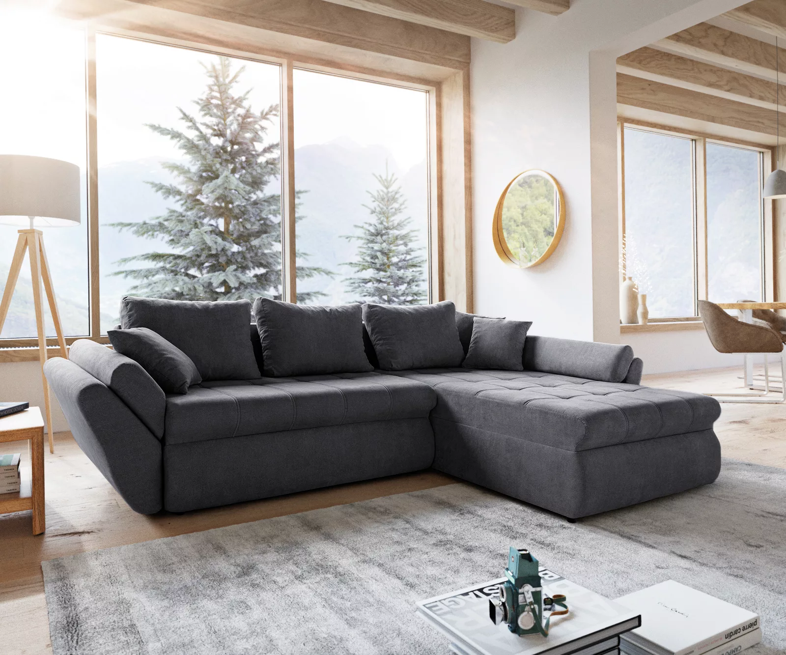 DELIFE Ecksofa Loana, Graphite 275x185 Ecksofa Schlaffunktion Ottomane vari günstig online kaufen