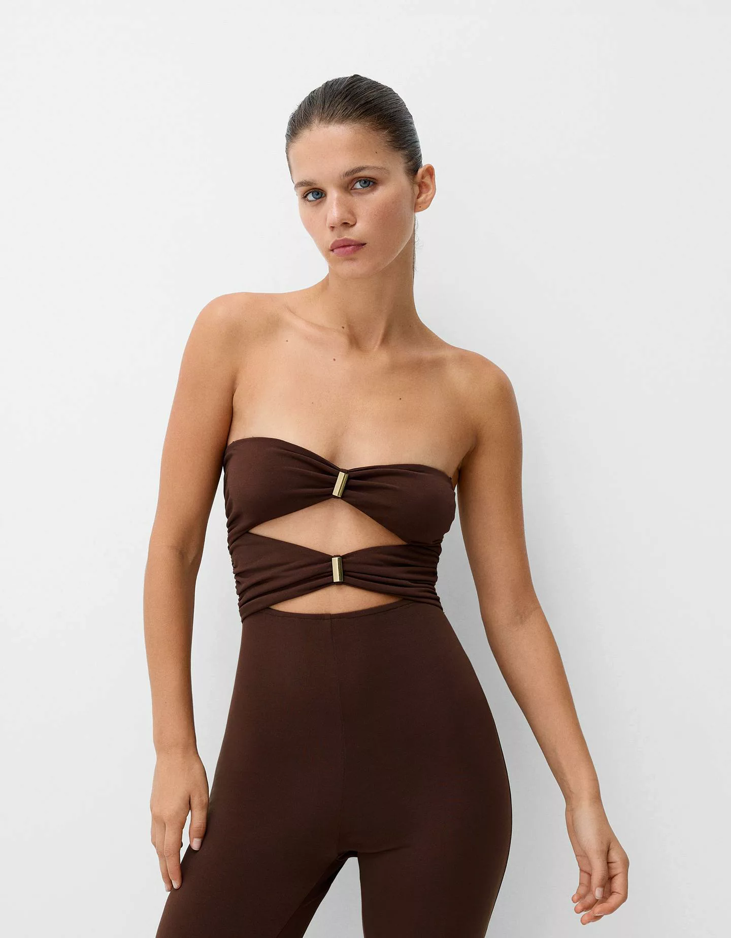 Bershka Bandeau-Jumpsuit Mit Cut-Outs Damen Xs Braun günstig online kaufen