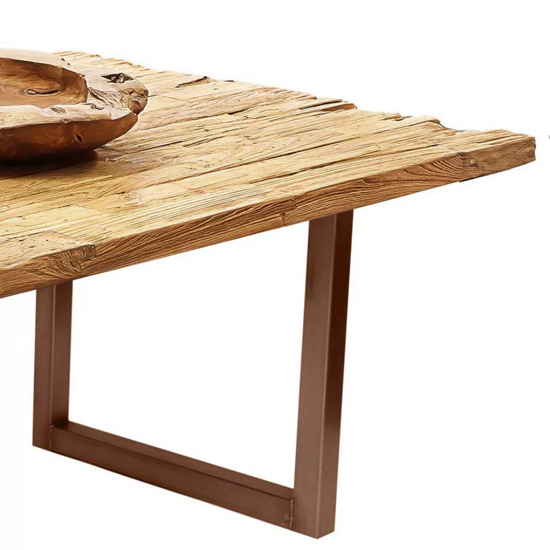 Küchentisch Recyclingholz aus Teak Metallbügelgestell Braun günstig online kaufen