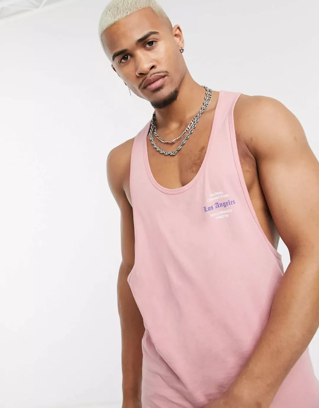 ASOS DESIGN – Rosa Trägershirt aus Bio-Baumwolle mit Racerback und Print au günstig online kaufen