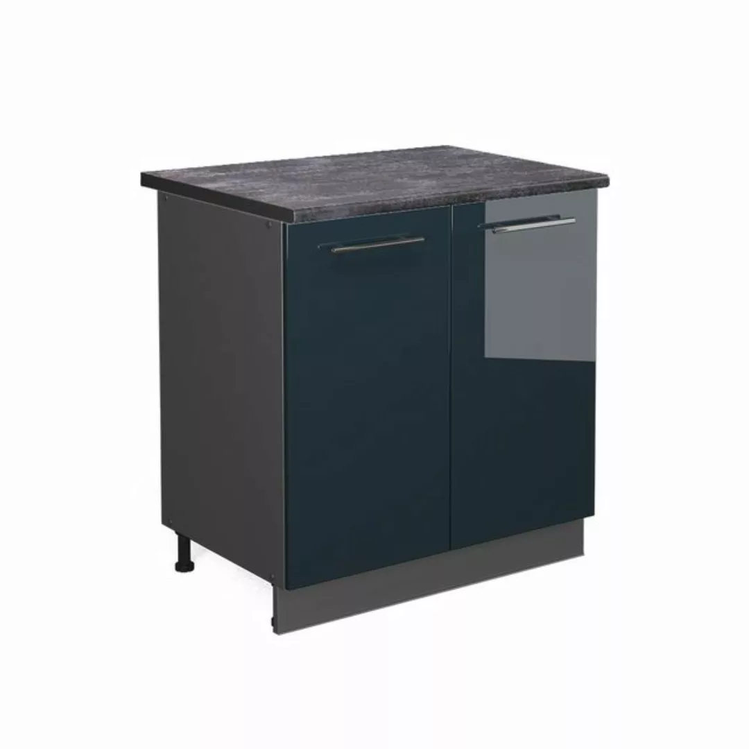 Vicco Unterschrank Fame-Line, Dunkelblau Hochglanz/Anthrazit, 80 cm mit 3 S günstig online kaufen