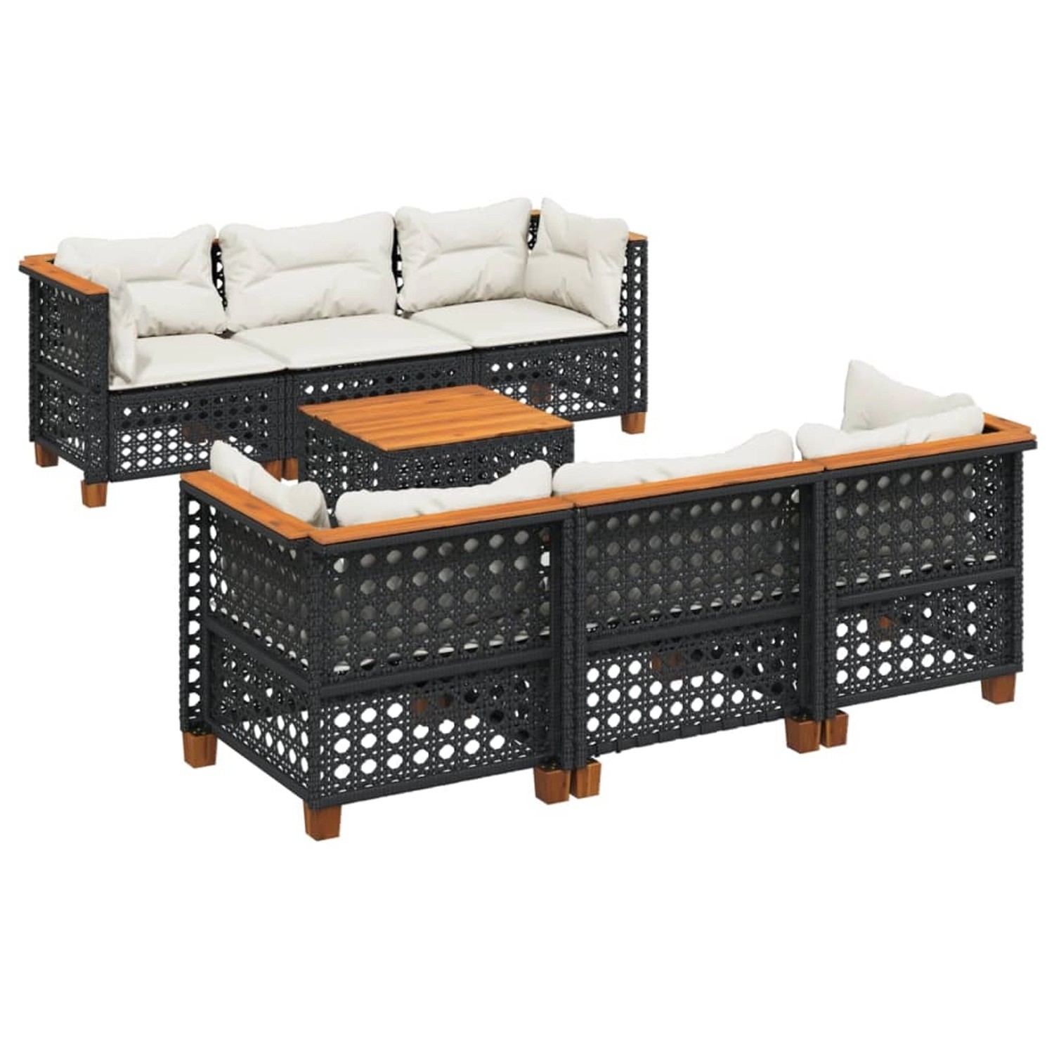 vidaXL 7-tlg Garten-Sofagarnitur mit Kissen Schwarz Poly Rattan Modell 255 günstig online kaufen