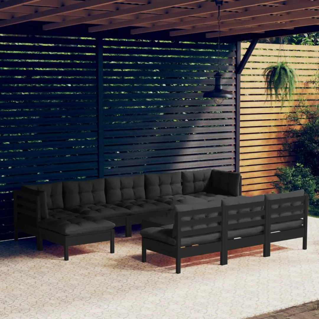 11-tlg. Garten-lounge-set Mit Kissen Schwarz Kiefernholz günstig online kaufen