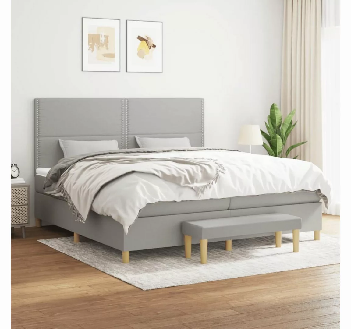 vidaXL Boxspringbett Boxspringbett mit Matratze Hellgrau 200x200 cm Stoff B günstig online kaufen