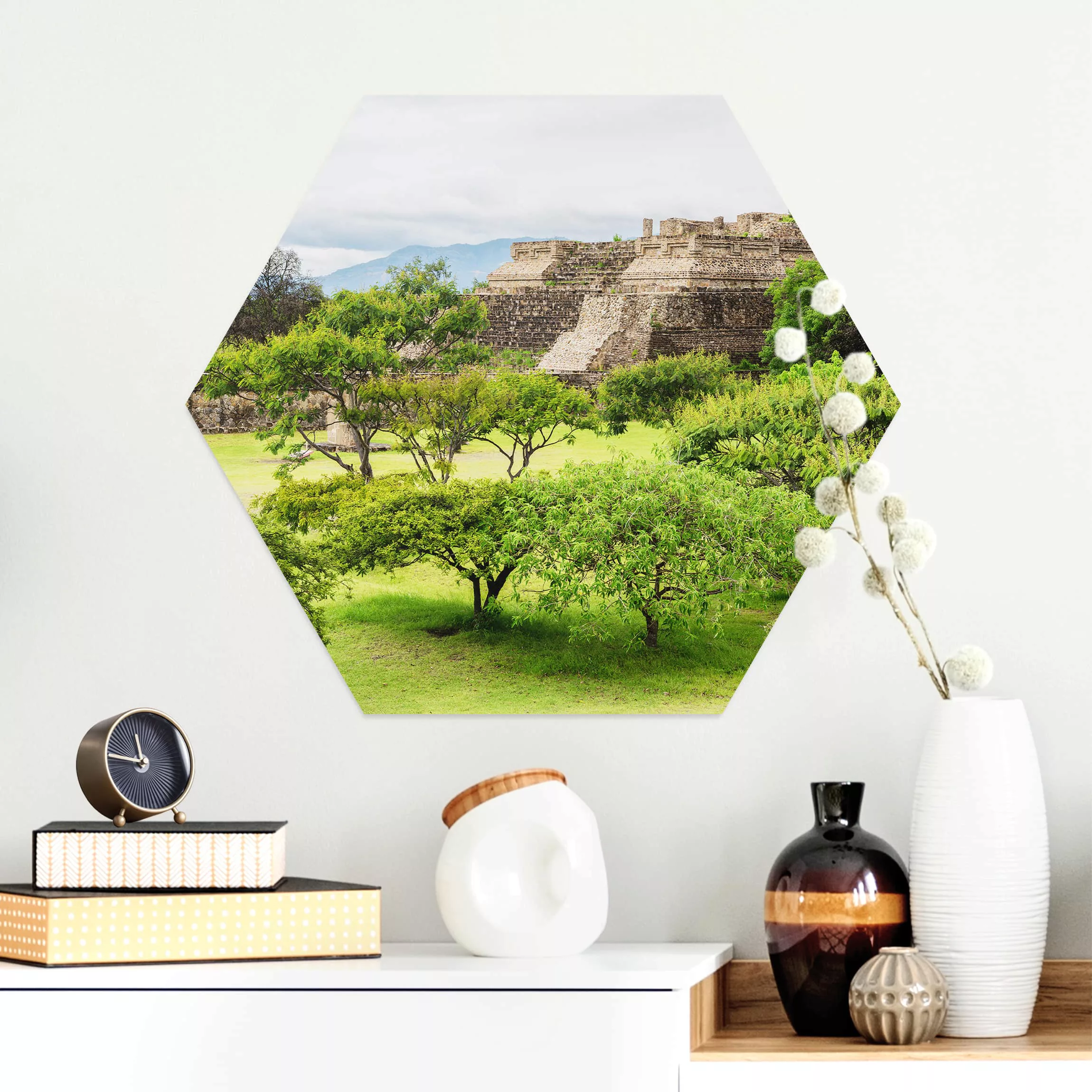 Hexagon-Alu-Dibond Bild Pyramide von Monte Alban günstig online kaufen