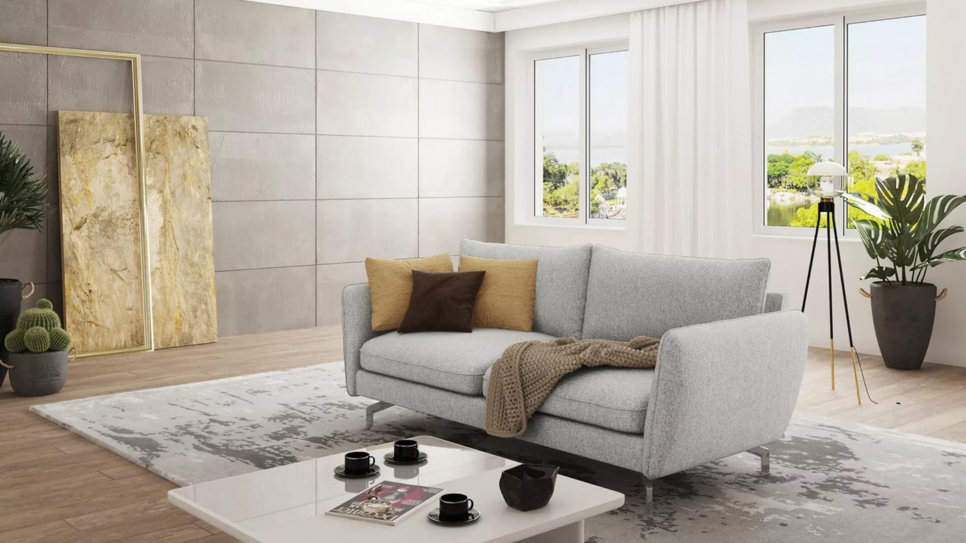 S-Style Möbel 3-Sitzer Sofa Benita mit Silber Metall Füßen, mit Wellenfeder günstig online kaufen