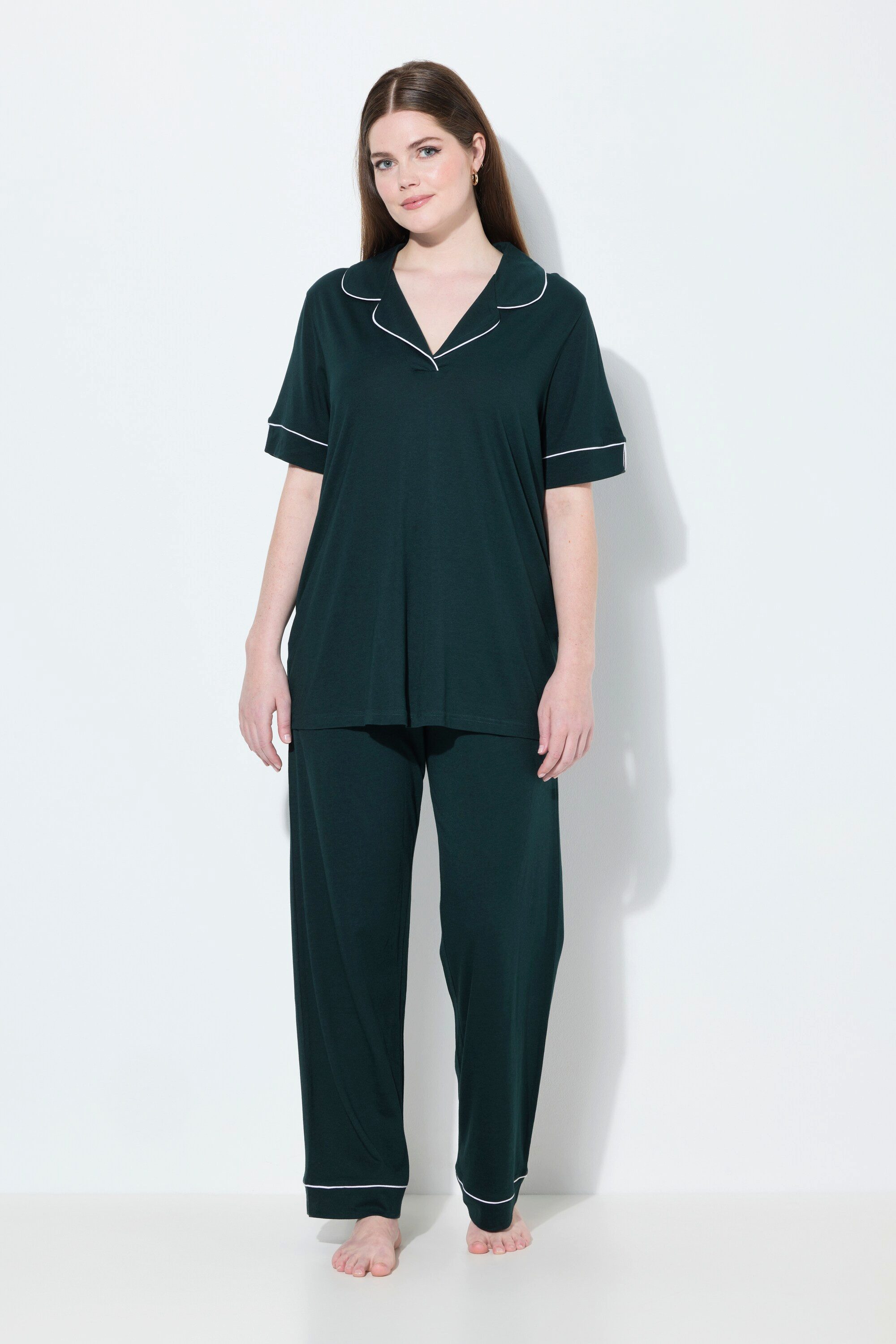Ulla Popken Pyjama Pyjama Zierpaspeln Reverskragen günstig online kaufen