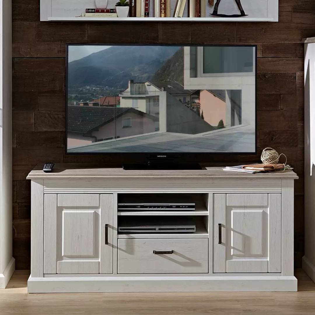 TV Unterschrank in Weiß Taupe skandinavischer Landhausstil günstig online kaufen
