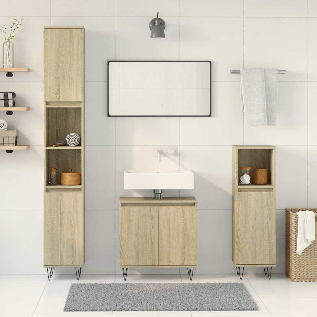 vidaXL Badezimmer-Set 3-tlg. Badmöbel-Set Sonoma-Eiche Holzwerkstoff, günstig online kaufen