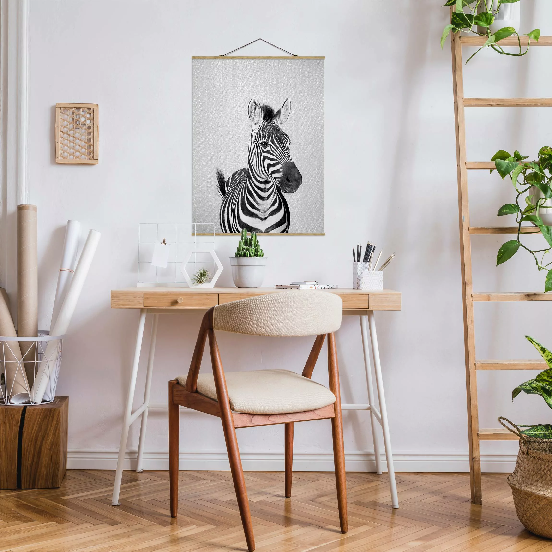 Stoffbild mit Posterleisten Zebra Zilla Schwarz Weiß günstig online kaufen
