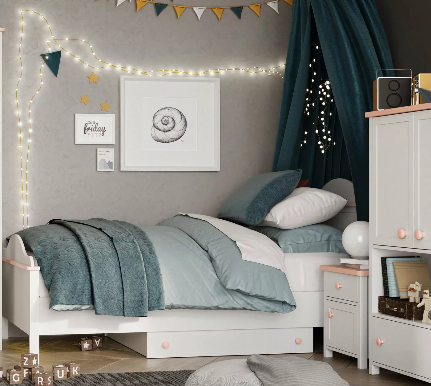 Compleo Bett Kinderbett Mädchenbett LARA mit Matratze und zwei Schubladen günstig online kaufen