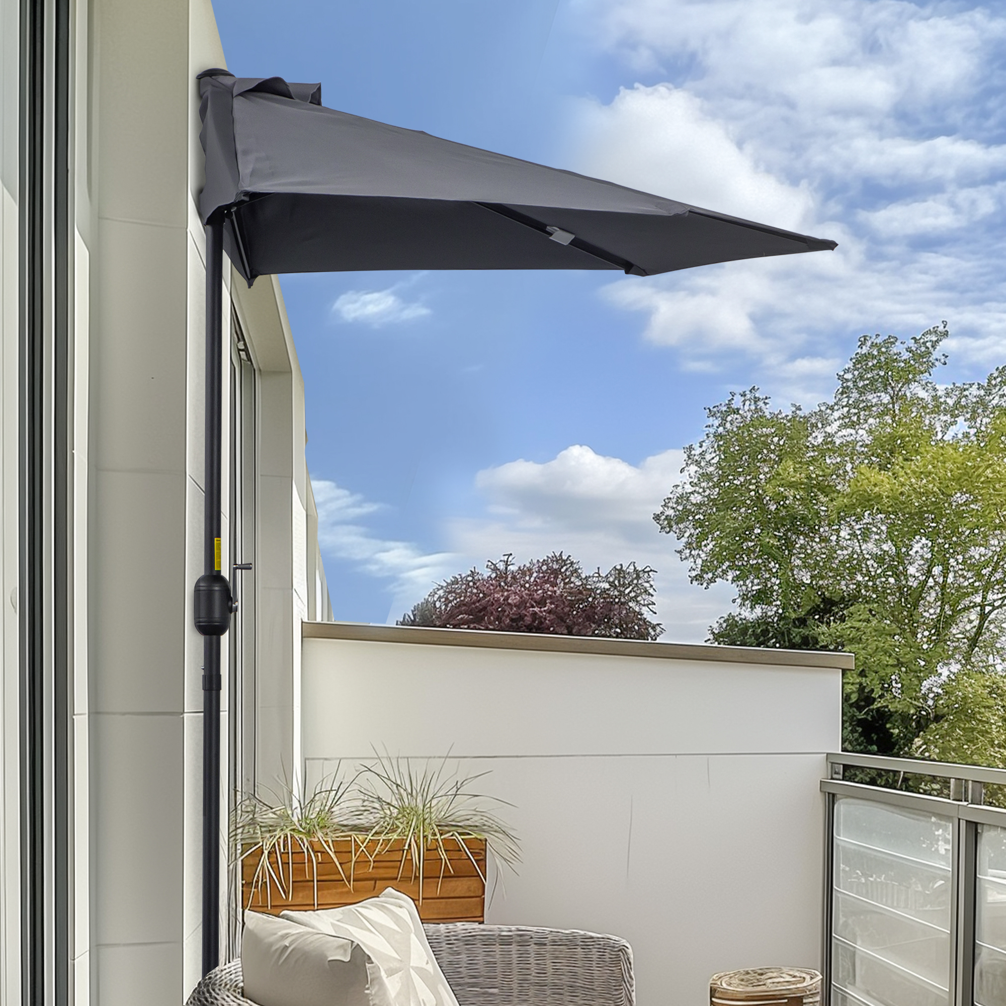 Outsunny Halber Sonnenschirm 2,7 x 1,4 m Balkonsonnenschirm mit Kurbel, Gar günstig online kaufen
