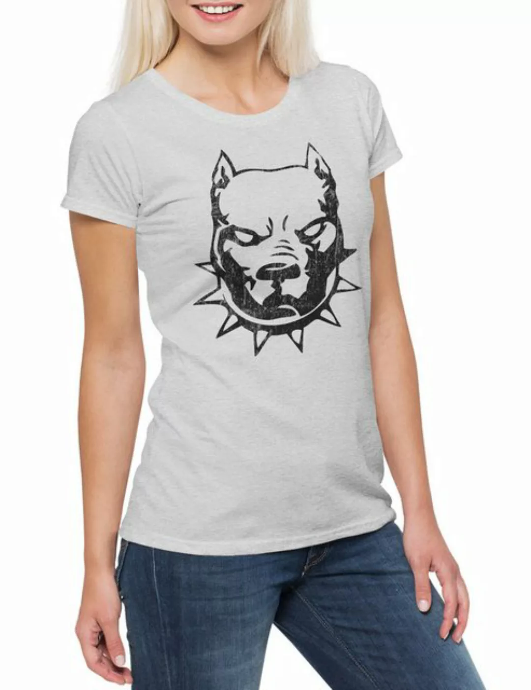 Urban Backwoods Print-Shirt Pit Dog Bull Damen T-Shirt Kette Bissiger Hund günstig online kaufen