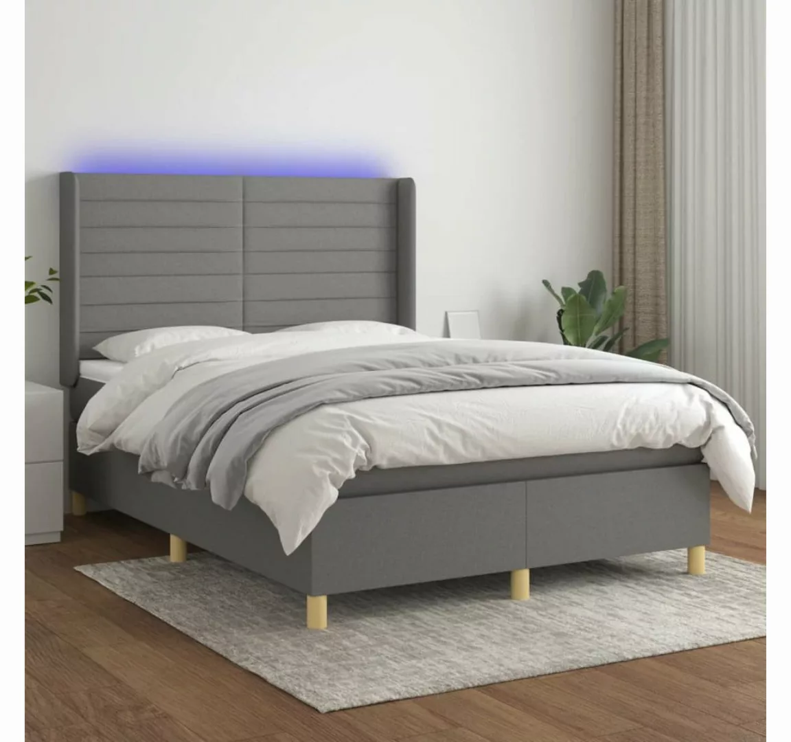 vidaXL Boxspringbett Boxspringbett mit Matratze LED Dunkelgrau 140x200 cm S günstig online kaufen