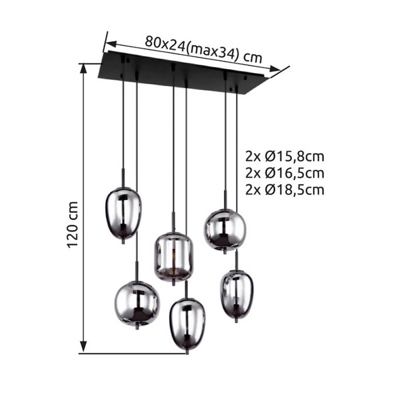 Hängelampe Blacky, schwarz/rauchgrau, Länge 80 cm, 6-flg. günstig online kaufen