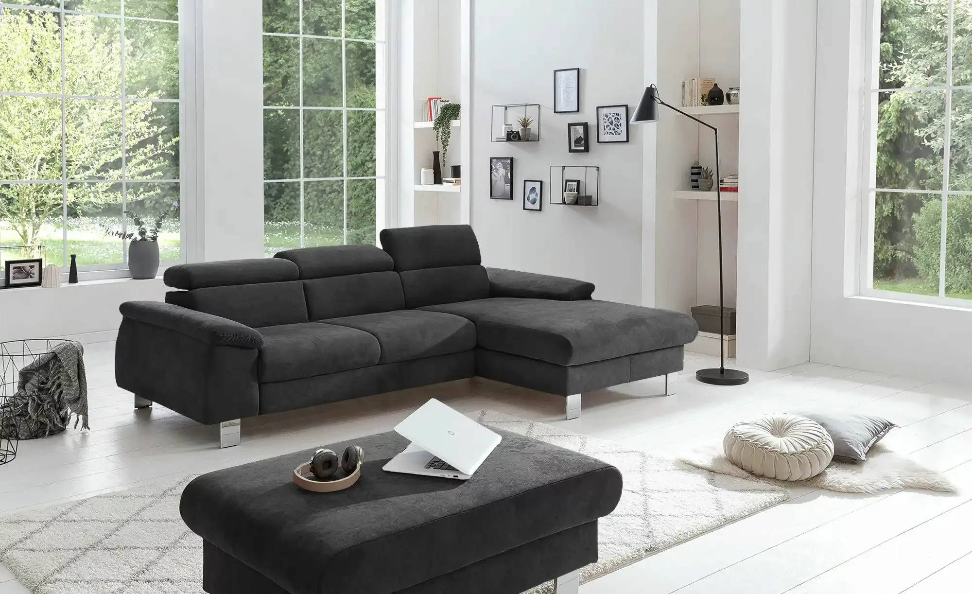 uno Ecksofa aus Velours Micky ¦ schwarz ¦ Maße (cm): B: 244 H: 72 T: 166.0 günstig online kaufen