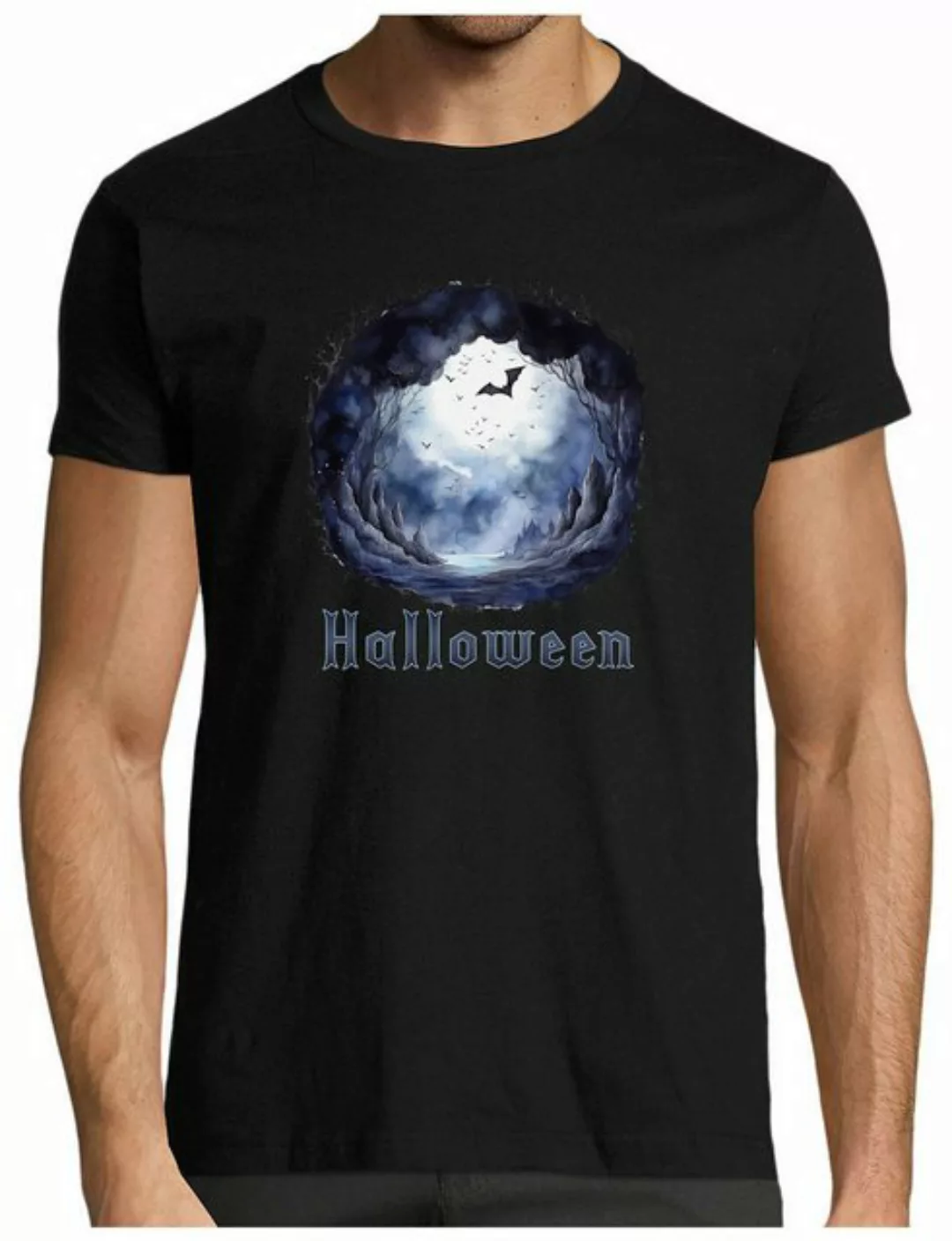 MyDesign24 T-Shirt Herren Halloween Shirt - mystische Landschaft Motiv Baum günstig online kaufen