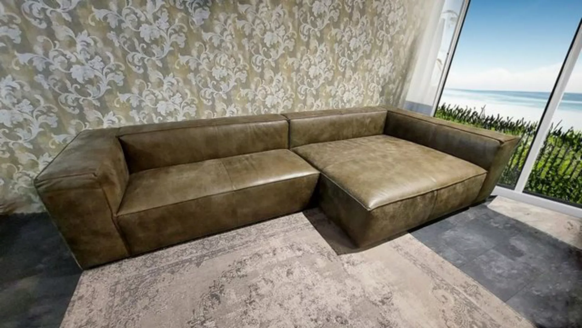 Natur24 Sofa Sofa SummerxXL Ottomane Rechts Leder Olive 354x156x71 Block Co günstig online kaufen