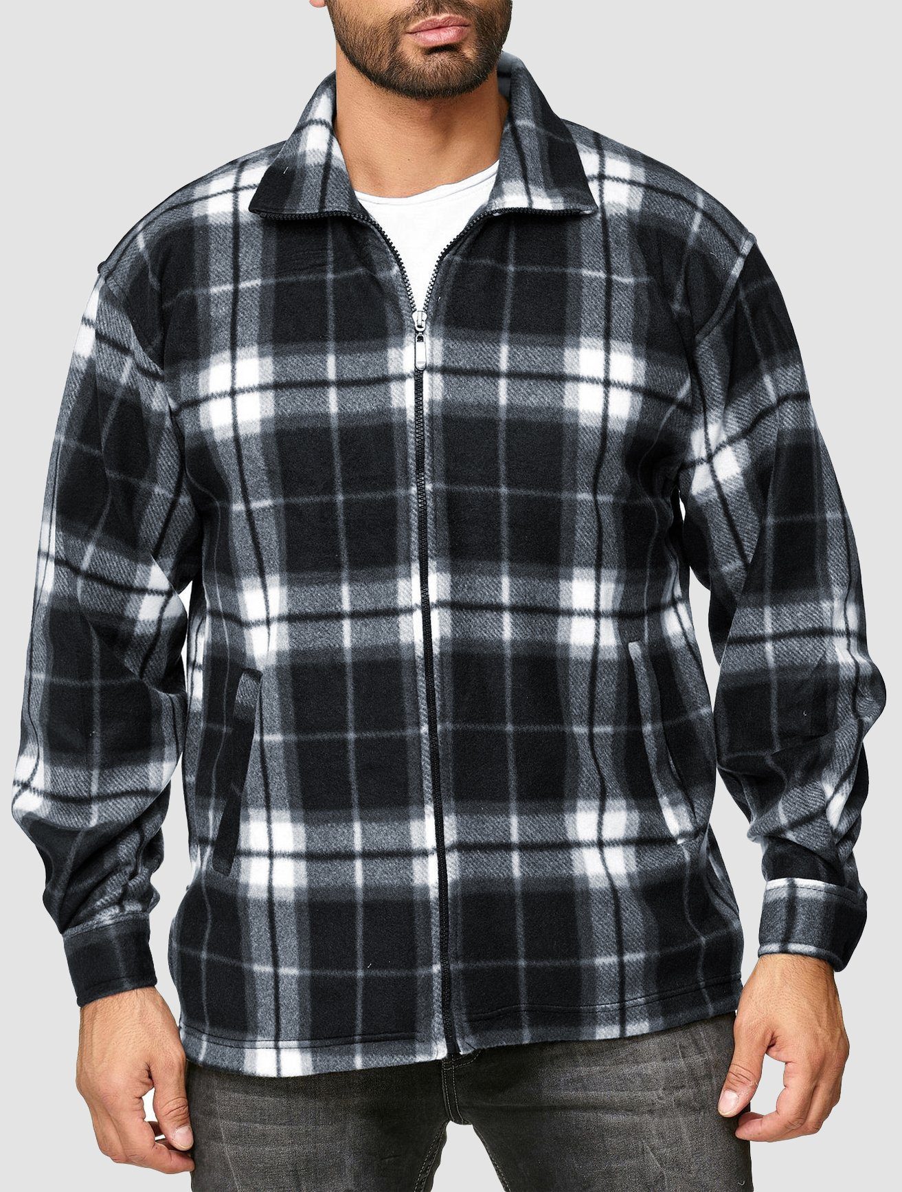Egomaxx Blouson Fleece Holzfäller Karierte Arbeitsjacke günstig online kaufen