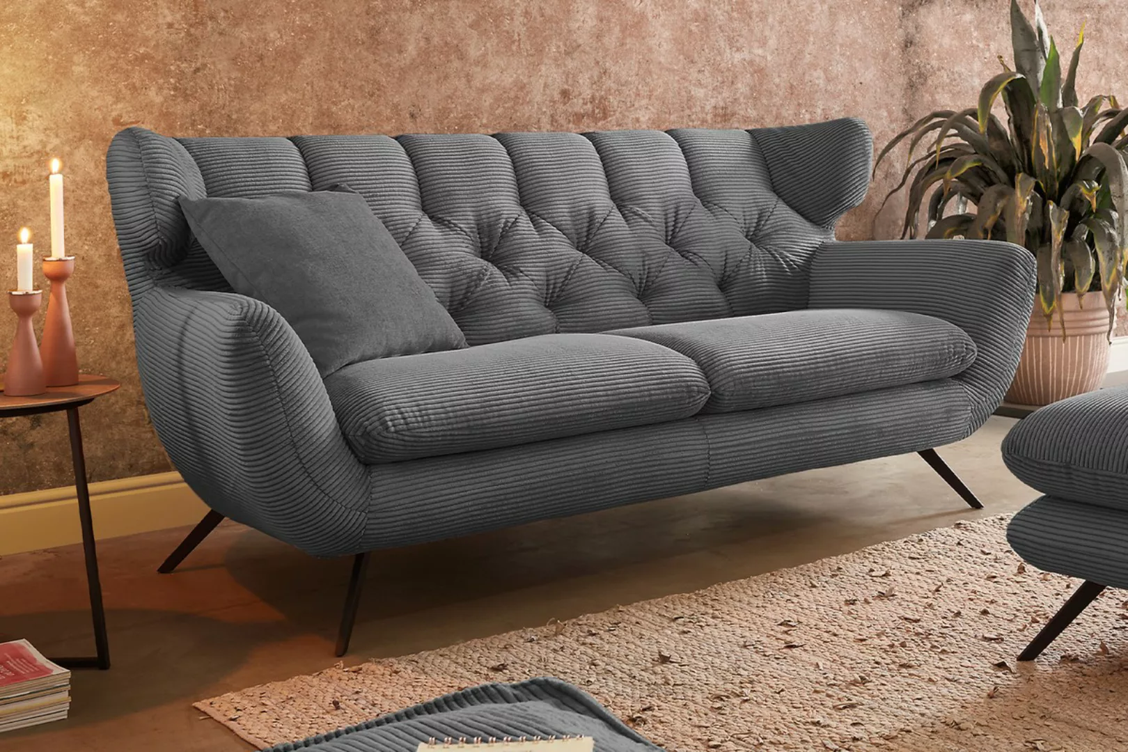 KAWOLA Sofa CHARME Cord grau günstig online kaufen