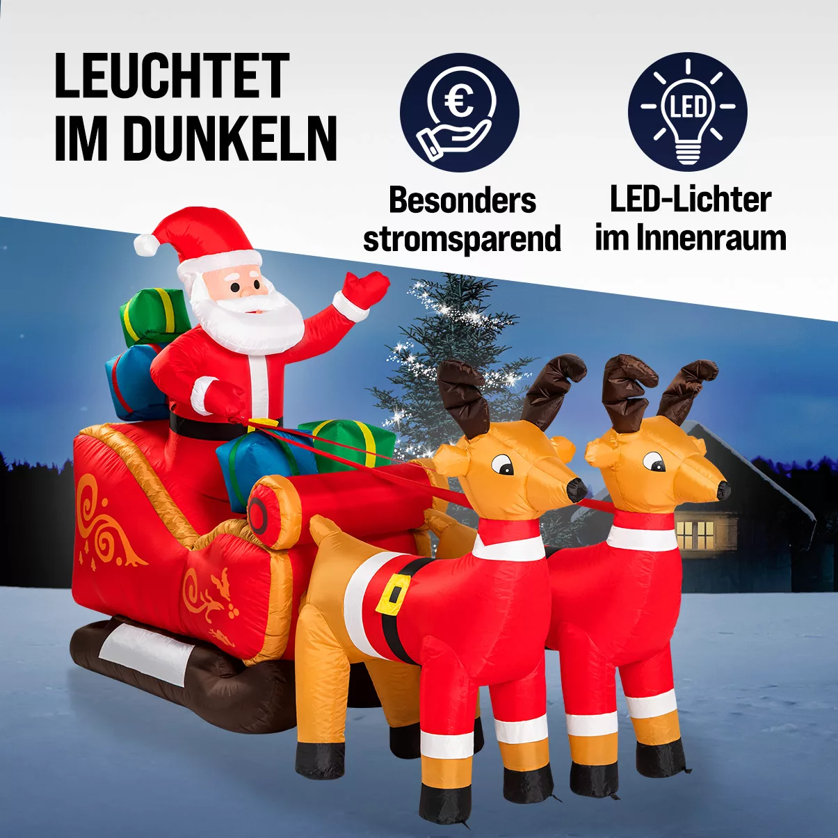 Aufblasbarer Weihnachtsmann mit Schlitten XXL Deko günstig online kaufen